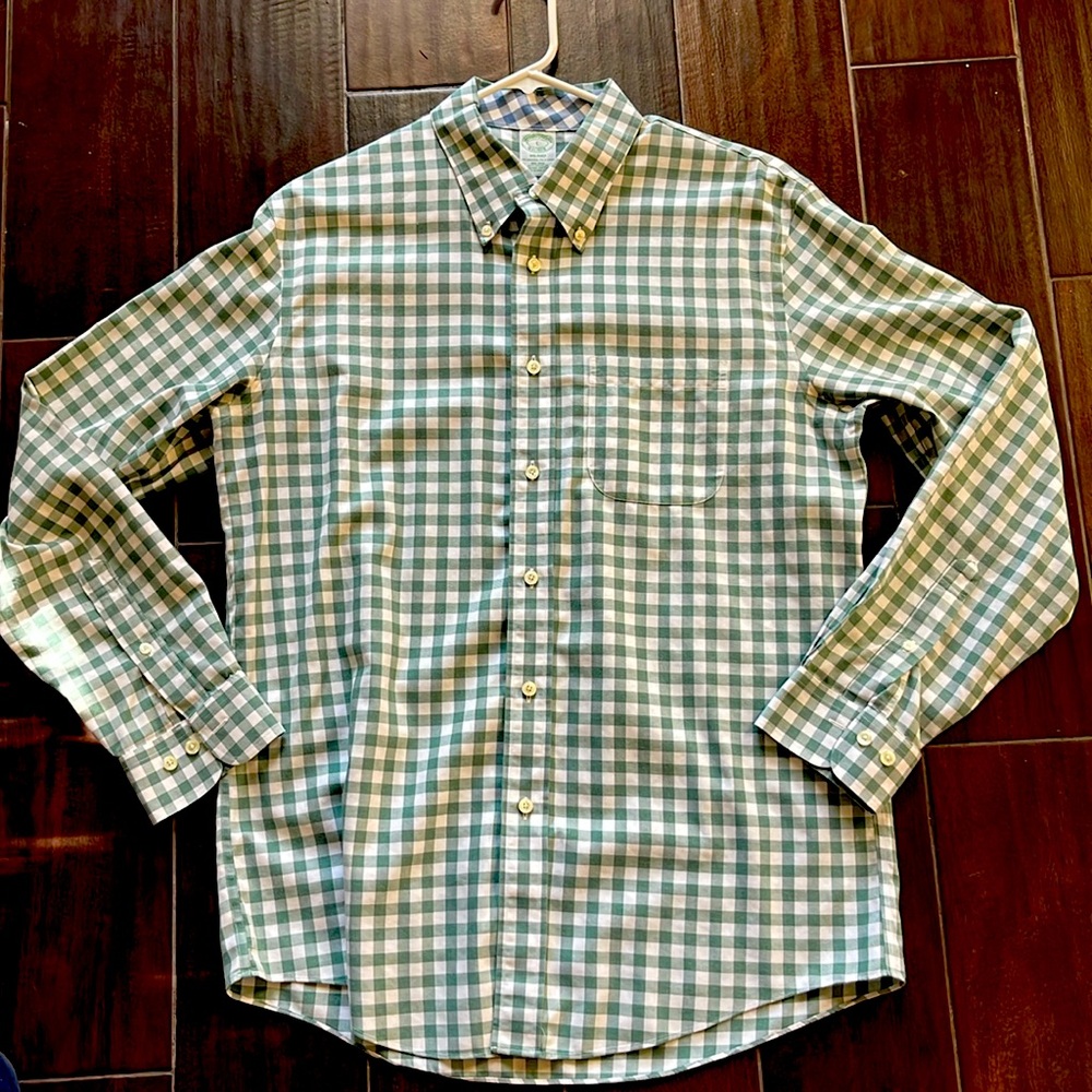 Brooks Brothers - Sage / White check button down - L - USA Supima Cotton